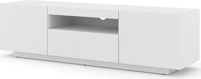 A white TV stand on a white background.