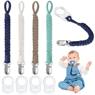 Produktbild von Schnullerketten Baumwolle 4er Set Unisex Geflochten Königsblau Grün Braun Grau