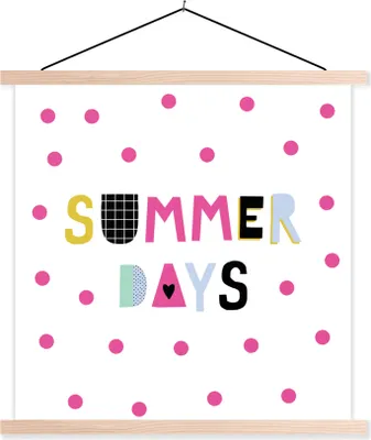 Produktbild von MuchoWow® Textilposter Sommer - Zitat - Polka dots 120x120 cm mit holzfarbenen Rahmen - Textil-Poster