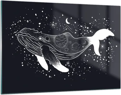 Produktbild von Bilder auf glas - Einteilig - Wal Schwarzweiß Grafik - 120x80cm - Glasbilder - Wandbilder - Bilder - zum Aufhängen bereit - Wanddekoration aus Glas - Glas Bilder - Wandbild auf Glas - GAA120x80-4870