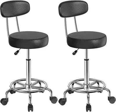 Imagen del producto de Taburetes altos con respaldo, juego de 2 unidades, taburetes con ruedas y altura ajustable de 48 a 63 cm, color