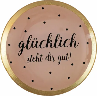 Immagine prodotto di Gift Company Glasteller Love Plates Glücklich steht dir gut M, rund, Dekoteller, Schale, Glas, Rosa, 13 cm, 1061704012