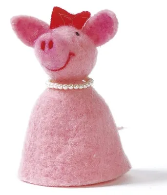 Eierwärmer rosa Schwein mit Perlenkette, Filz, 10 cm