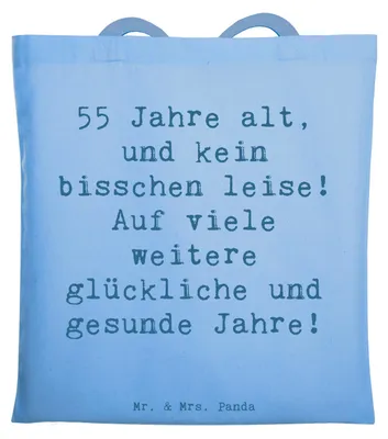 Produktbild von Mr. & Mrs. Panda Schulbeutel Spruch 55. Geburtstag Energie - Sky Blue - Geschenk, Tote Bag, Geburtstagsfeier, Alter, Laptoptasche, Happy Birthday, Tasche, Lebensfreude