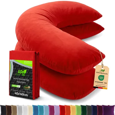 Produktbild von AR Line 2er Pack Jersey Kissenbezüge 40x145 Baumwolle – weich, atmungsaktiv, Seitenschläferkissen Bezug mit Reißverschluss, in Farbe: Rot