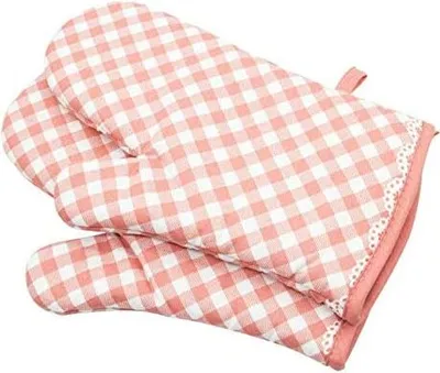 Produktbild von Ofenhandschuhe Rutschfeste Baumwolle Gesteppte Handschuh-Küche Topflappen Kochhandschuhe, Gitter-Stil (Rosa)