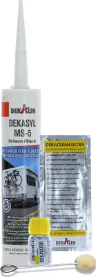 Produktbild von Klebeset Dekalin 6270034 DEKAsyl MS-5 schwarz 290ml Kraftkleber / Dekavator / Wollwischer / Reinigungstuch