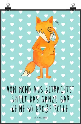 Produktbild von Mr. & Mrs. Panda Bild Fuchs Lord DIN A1 - Türkis Pastell - Geschenk, Mond, drucke, Schick, Neugierig, wanddeko, Kunstdruck, Wandbild, Spruch Lustig, Monokel, Cocktail