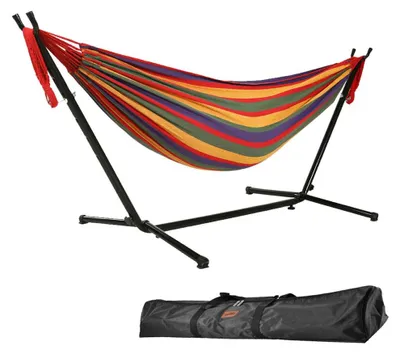 Imagen del producto de Hamaca doble con soporte - 2,75 metros de largo - Metal - Roja