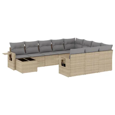 Produktbild von vidaXL 11-tlg. Garten-Sofagarnitur mit Kissen Beige Poly Rattan