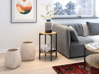 Produktbild von Couchtisch SIGMA D mit einem Durchmesser 40 cm, Kaffeetisch mit zwei Tischplatten, Tisch für Wohnzimmer (Farbe: Eiche artisan)
