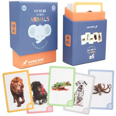 Zdjęcie produktu dla Meine Ersten Wörter Tiere - 50 Lernkarten Montessori Spielzeug für frühe Sprachentwicklung
