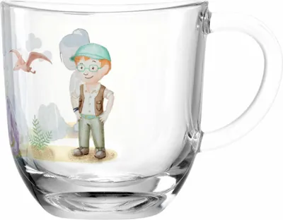Produktbild von Leonardo Tasse Bambini Avventura Dino, Henkelbecher, Kalk-Natron-Glas, Mehrfarbig, 280 ml, 044424