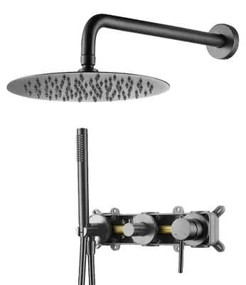 Produktbild von Duschsystem, Dual-Duschsystem, Messingkonstruktion, Waffenmetall, 12 Zoll