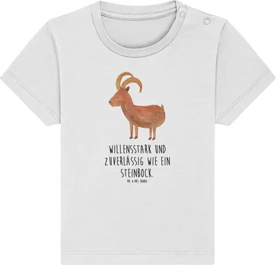 Produktbild von Mr. & Mrs. Panda Babyshirt Sternzeichen Steinbock 12. - 18. Monat - Weiß - Geschenk,  Baby T-Shirt, Geburtstag Dezember, Baumwollshirt, Ziege, Steinböcke, Kinder Shirt