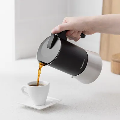 Produktbild von Navaris Espressokocher für 6 Tassen - Espressomaschine für den Herd - Kaffeemaschine aus Edelstahl - Mokka Kanne auch für Induktion - schwarz
