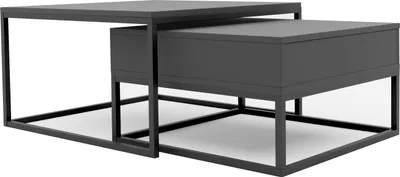 Produktbild von Idohome - Couchtisch 2er Set 2in1, mit Schublade und Stauraum, Push-to-Open, Metallrahmen, ELEGANT - Farbe Schwarz