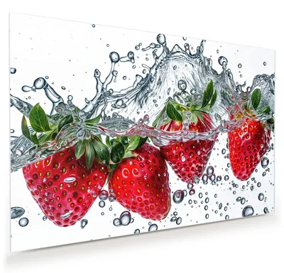 Produktbild von Glasbild 45x30cm in XXL für Wohnzimmer, Schlafzimmer Motiv Erdbeeren im Wasser