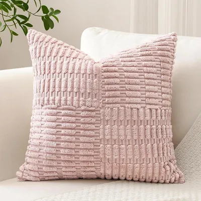 Productafbeelding van Kussensloop, corduroy, kruisstreepmotief, roze, 45x45 cm, 1 stuk