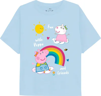 Obrázok produktu pre Prasiatko Peppa - Tričko pre dievčatá s dlhým rukávom "Dúha a priatelia" TV2169 (116) (Svetlo modrá)
