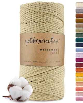 Produktbild von Makramee Garn (Champagner) 3mm x 100m - 100% Baumwolle Makrameegarn Baumwollgarn für DIY-Deko Wandteppich, Pflanzenhänger, Pflanzenampel, Wandbehänge