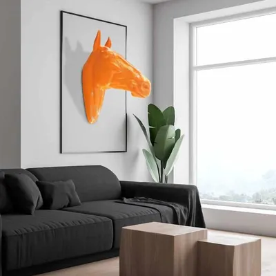 Produktbild von Casa Padrino Luxus Wanddeko Skulptur Pferdekopf Orange 22 x 57 x H. 76 cm - Wetterbeständige Dekofigur - Wohnzimmer Deko - Gartendeko - Terrassen Deko