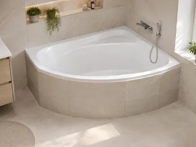 Produktbild von AQUA for you | Badewanne - Polimat Frida - Asymmetrische Eckbadewanne - 150x90 cm - Rechts - Weiß - mit Siphon, Gestell, Füßen, Acrylwanne