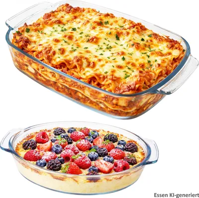 Produktbild von 2tlg Set Brat- & Backform 700ml 2L Glas Auflaufform Ofenform Gratin Tiramisu