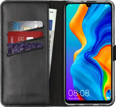 Image de Selencia Bibliothèque en cuir véritable pour le Huawei P30 Lite - Noir