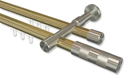 Produktbild von Interdeco Innenlaufstange, Gardinenstange mit Innenlauf Messing-Optik / Edelstahl-Optik Modell Prestige Mavell, 20 mm Ø 2-läufig, 280 cm (geteilt)