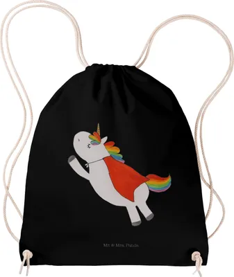 Produktbild von Mr. & Mrs. Panda Beutel Einhorn Super - Schwarz - Geschenk, Freundin, Superheld, Baumwollbeutel, wander rucksack, Einhörner, Jutebeutel, Turnbeutel, Unicorn, Held