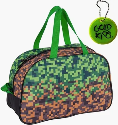 Produktbild von Goldkids Minecraft Pixel Game Handtasche Sporttasche Trainingstasche Schultertasche Tasche Reisetasche Sport Bag inkl. leuchtender Anhänger