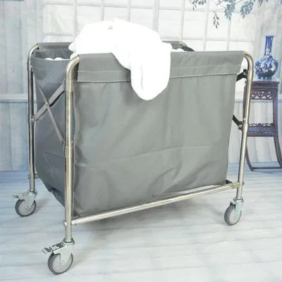 Produktbild von Unyqoos® Wäschesortierwagen aus Edelstahl – klappbarer Wäschewagen auf Rollen, 100 kg Tragkraft, 87 x 52 x 78 cm, leise Gummiräder, für Zuhause & Hotel