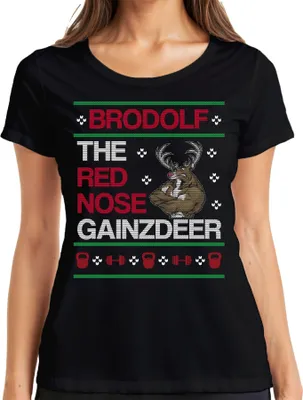 Produktbild von Brodolf the Red Nose Gainzdeer Ugly Christmas Sweater Damen T-Shirt, Schwarz, S