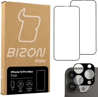 Produktbild von Bizon Glass Edge Panzerglas - 2 Stück + Linsenschutz, iPhone 13 Pro Max, schwarz