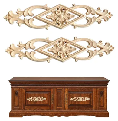 Produktbild von Holzornament Zierleiste Dekoration - Blumenmuster - Naturholz - 2er Set - Für Wand, Tür, Schrank oder Spiegel