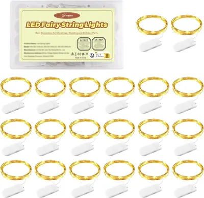 Produktbild von Lichterketten mit Batteriebetrieb – Set mit 20 – LED-Feenlichter – 1 Meter – 10 LEDs – Kupferdraht-Lichterkette – Wasserdicht – Für festliche Anlässe