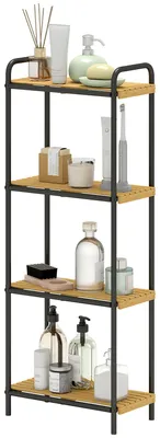 Produktbild von Badezimmerregal, 4-stufiges, schmales, freistehendes Ablageregal, Bambus, 1,5 x 21,5 x 106 cm, Naturholzoptik