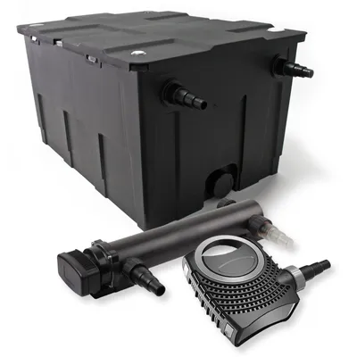 Zdjęcie produktu dla Kompletny zestaw SunSun: filtr do oczka wodnego CBF-550 do 60000 l jako filtr przepływowy, pompa do oczka wodnego NEO10000 SuperECO 10000 l/h 80 W, odstojnik do oczka wodnego CUV-336, odstojnik UVC o mocy 36 W
