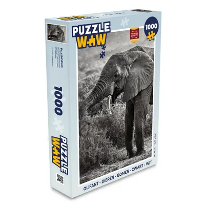 Obrázek produktu pro MuchoWow® Puzzle 1000 dílků Slon - Zvířata - Stromy - Černá - Bílá - Hračky - Pro malé i velké - Hry - Skládačky