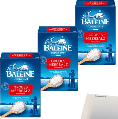 Produktbild von La Baleine Meersalz grob 3er Pack (3x1000g Packung) + usy Block