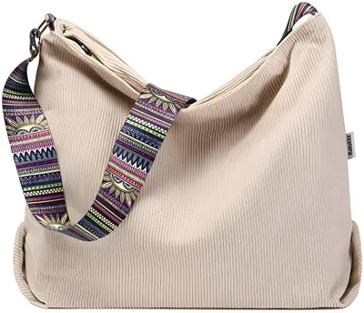 Produktbild von PolkaHome® Damen Handtasche aus Cord – Große Shopper Tote Bag für Schule, Büro, Reisen und Einkaufen – Beige