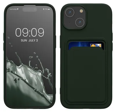 Produktbild von kwmobile Handyhülle für Apple iPhone 15 Hülle mit Kartenfach - TPU Case - Kabelloses Laden - Schutzhülle Cover in Dunkelgrün