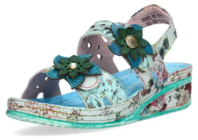 Produktbild von Laura Vita Damen Sandalette Klettverschluss Keilabsatz Jacdiso 08, Größe:39 EU, Farbe:Blau