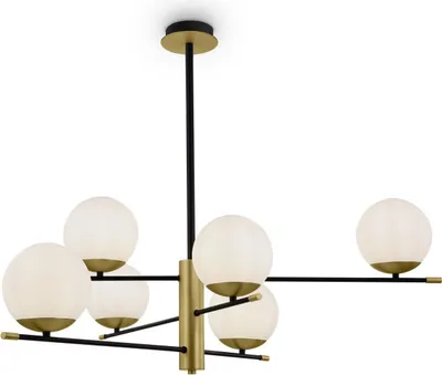 Produktbild von Deckenlampe Glas Metall E14 100 cm breit in Schwarz Weiß Gold Kugel Schirm Modern Deckenleuchte