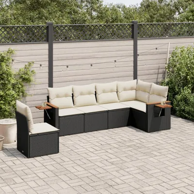 Produktbild von Design 6-tlg. Garten-Sofagarnitur mit Kissen Schwarz Poly Rattan, Gartenmöbel-Sets 2024 Neu