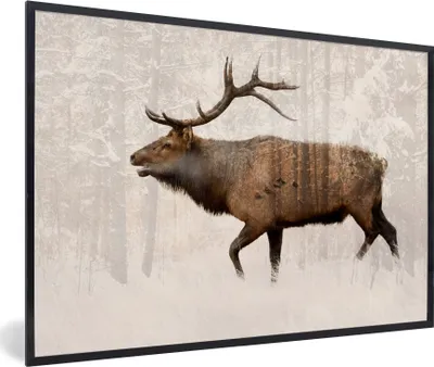 Produktbild von MuchoWow® MuchoWow® Gerahmtes Poster Elch - Wald - Geweih 90x60 cm - Poster mit zchwarzem Bilderrahmen - Fotorahmen - Foto-Plakat