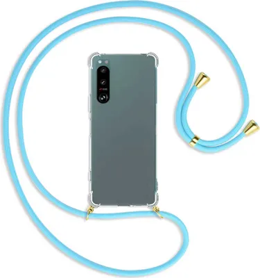 Produktbild von Handykette Backcover-Schutzhülle mit Band (Metall goldfarben) für Sony Xperia 5 IV (6.1'') - himmelblau