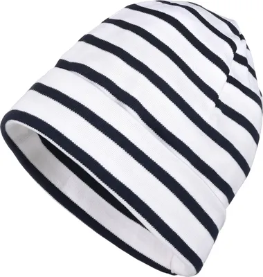 Produktbild von modAS Mütze Maritime Rollmütze Uni für Kinder und Erwachsene – Ringelmütze Baumwollmütze mit Streifen in Weiß / Blau bis 55 cm Kopfumfang (Kind)