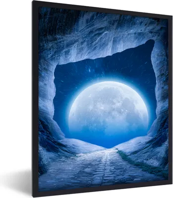Produktbild von MuchoWow® Gerahmtes Poster Höhle - Mond - Weltraum - Universum - Blau 60x80 cm - Poster mit Schwarzem Bilderrahmen Wandposter Rahmen Foto Bilder - Premium - Wanddeko Wohnzimmer